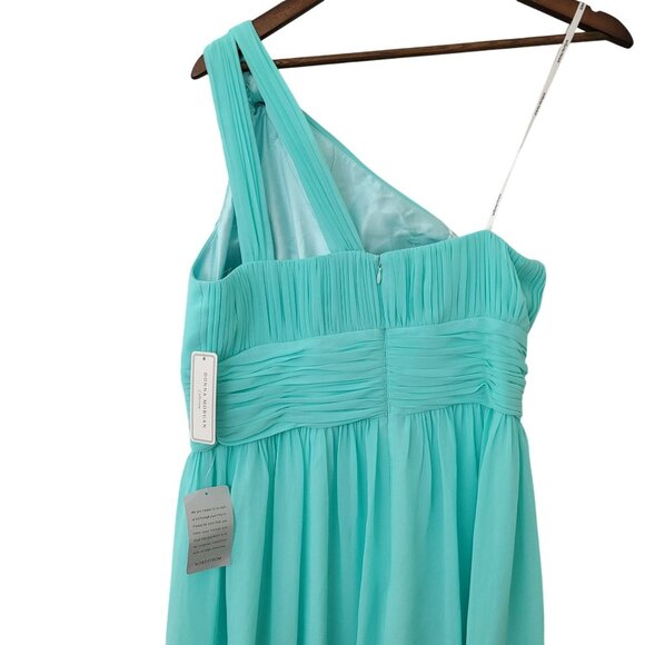 Donna Morgan Collection One-Shoulder Dress Womens Size 12 Teal Pleated Bodice NW - Picture 5 of 7